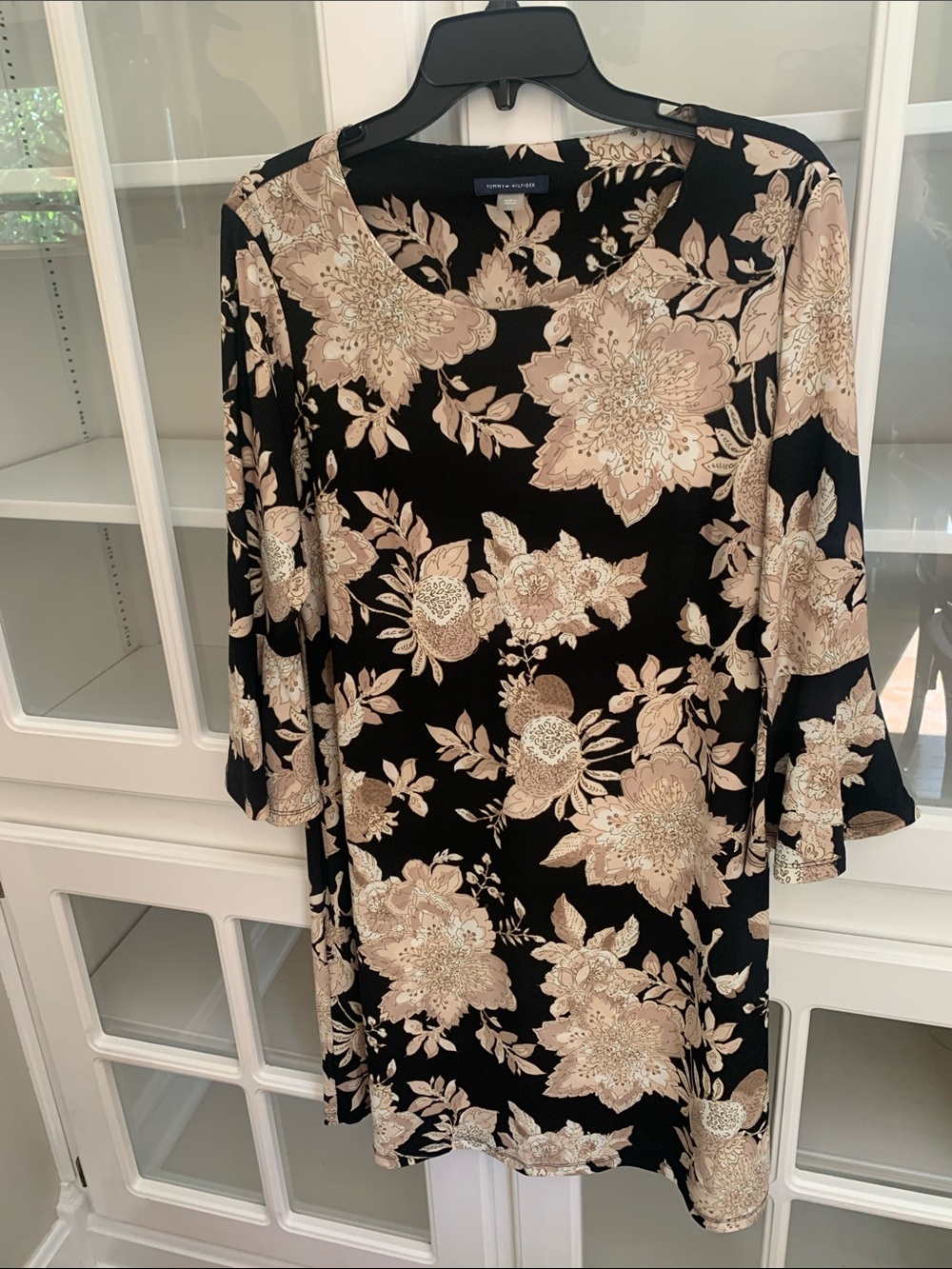 Tommy Hilfiger Black Dress with Beige Floral Print - Long Sleeve